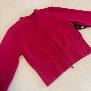 Hot Pink Ribbed Cropped Workout Jacket